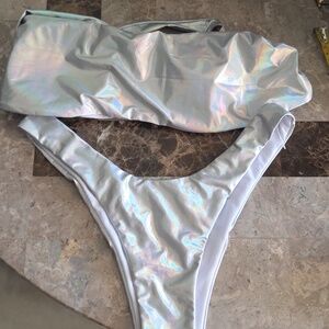 NWT Holographic strapless high waist bikini Sz L